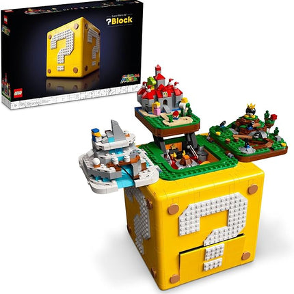 LEGO Super Mario 64 Question Mark Block 71395, 3D Model Set for Adults with 4 Microscale Game Levels: Peach’s Castle, Bob-omb Battlefield, Cool Mountain and Lethal Lava Trouble