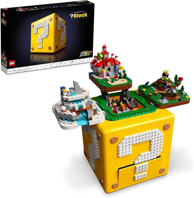 LEGO Super Mario 64 Question Mark Block 71395, 3D Model Set for Adults with 4 Microscale Game Levels: Peach’s Castle, Bob-omb Battlefield, Cool Mountain and Lethal Lava Trouble