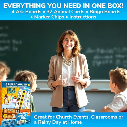 QUOKKA Noah's Ark and Bible Bingo for Kids - 2 Bible Games Set in 1 Box – Kids Bingo & Noah’s Ark Memory Board Game – Faith-Based Christian Toys for Sunday School, Homeschool, Family Game Night