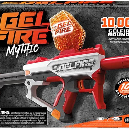 Nerf Pro Gelfire Mythic Full Auto Blaster & 10,000 Gelfire Rounds, 800 Round Hopper, Rechargeable Battery, Eyewear, Ages 14 & Up