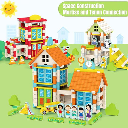 123PCS Wooden Building Blocks Set for Toddlers, Construction City Stacking Toys, Preschool Learning Educational Toys for Kids 3+ Years Girls and Boys (Hospital)