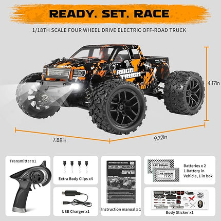 HAIBOXING 1:18 Scale RC Monster Truck 18859 36km/h Speed 4X4 Off Road Remote Control Truck,Waterproof Electric Powered RC Cars All Terrain Toys Vehicles with 2 Batteries,Xmas Gifts for Kid and Adults