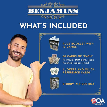 Benjamins Cash Cards – Money-Themed Card Games for Adults, Teens & Families, Fast-Paced Strategy Card Games for Parties, Entertaining & Fun Games for Family Night. Play with Money.