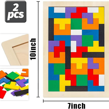 3 otters Wooden Blocks Puzzle 2 Set Russian Brain Teaser Tangram Intelligence Toys STEM Montessori Educational Gift for Kids Stocking Stuffers