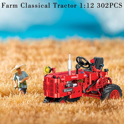 Classic Building Blocks 1/12 Red Tractor Farm Toy Building Set Gift for Kids Ages 6 7 8 9 10 11 12 Includes Shifting Structure, Steering Structure Features (Classic Edition)