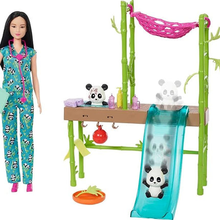 Barbie Careers Playset, Baby Panda Care & Rescue Set with Vet Fashion Doll, 2 Color-Change Pandas & 20+ Accessories