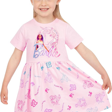 Barbie Dress | Short Sleeve Girls Unicorn Dress | Skater Dress for Girls