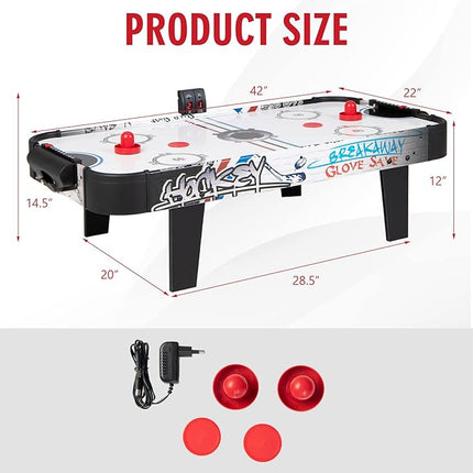 Giantex 42" Air Hockey Table - Small Air Hockey Table Top w/ 2 Pucks, 2 Strikers, LED Electronic Scoring, Powerful 12V Motor, Portable Mini Air Hockey Arcade Table Game for Kids & Adults, Game Room