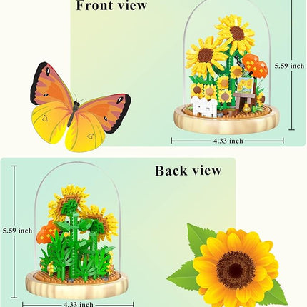 QARULUS Sunflower Flower Bouquet Building Toy Mini Bricks Flowers Set Adult Botanical Collection Friends Set DIY Plants Bonsai Tree Valentine's Christmas New Year Birthday for Women