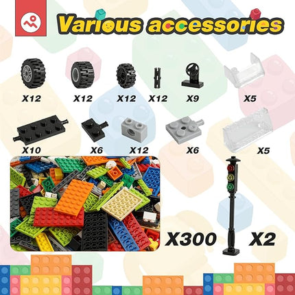 450pcs Wheels and Axles Set, Including Wheels, Windshield, Traffic Light, Vehicle & Truck Parts, Classic Pieces & Accessories, Compatible with Classic Brick Toys