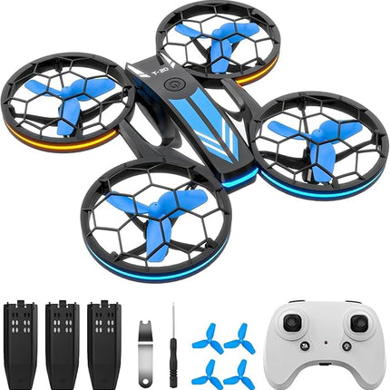 Mini Drones for Kids - RC Drone with Auto Hovering and Headless Mode, Quadcopter with LED Light, Propeller Full Protect, 3D Flips, 3 Batteries, Remote Control, Best Toys Gifts