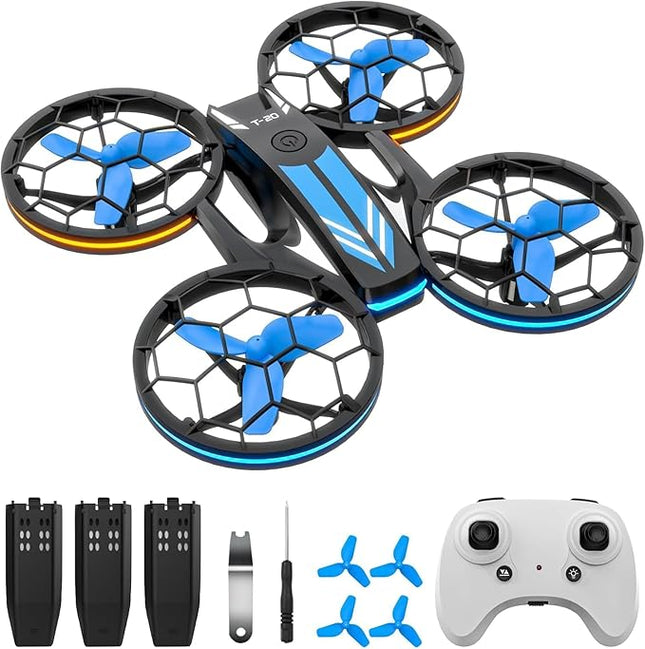 Mini Drones for Kids - RC Drone with Auto Hovering and Headless Mode, Quadcopter with LED Light, Propeller Full Protect, 3D Flips, 3 Batteries, Remote Control, Best Toys Gifts