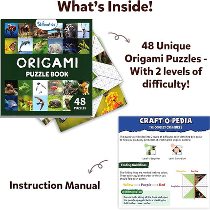 Skillmatics Origami Puzzle Book - 48 Folding Puzzles for Kids, Fun STEM Toy & Brain Teasers, Educational & Travel Gifts for Ages 6, 7, 8, 9, 10 and Up