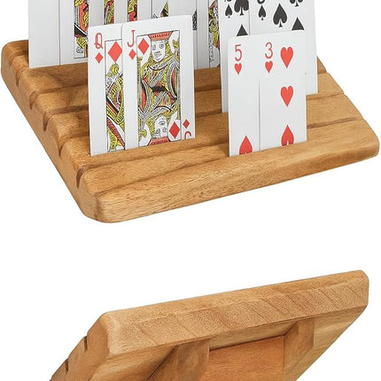 Wooden Playing Card Holder for Table Games, Card Storage and Display Card Holders for Playing Cards with Adjustable Stand Set of 2, for Adults Seniors Kids, 5 Slots