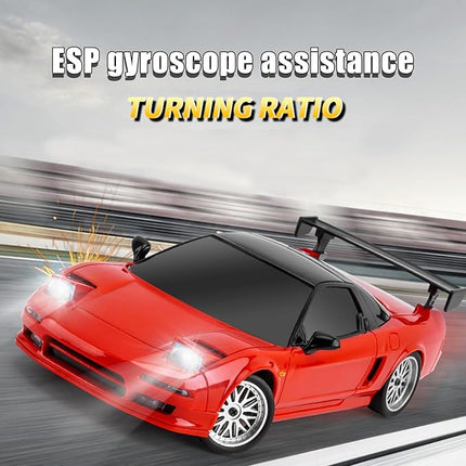1:18 NSX Model LD1803 RC Drift Car 1/18 2.4G Remote Control on Road ESP Gyroscope LED Mini RC Racing Cars (Red)