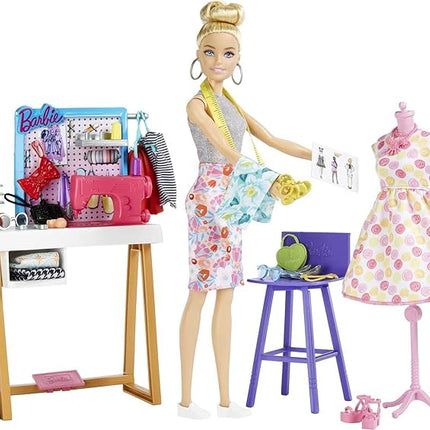 Barbie Fashion Designer Doll & 25+ Accessories, Studio Playset Includes Toy Furniture, Sewing Machine & Mannequin, Blonde Doll