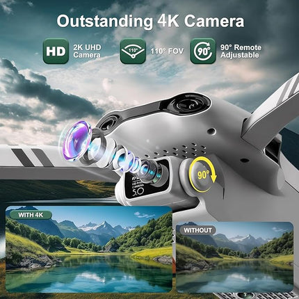 Drone with Camera for Adults, 4K UHD GPS RC Drone Brushless Motor, Smart FPV Foldable Quadcopter for Beginners, 5G WIFI Transmission, Auto Return, Follow Me, Waypoints, Altitude Hold, 30 Mins Flight Time,for Boys Girls
