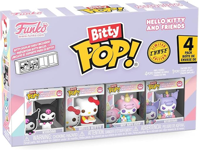 Funko Pop! Bitty: Sanrio - Kuromi, Hello Kitty (Ice Cream), My Melody (Unicorn Party), and Chase Mini Figure - 0.9 Inch (2.2 Cm) - Hello Kitty Collectable - Stackable Display Shelf Included