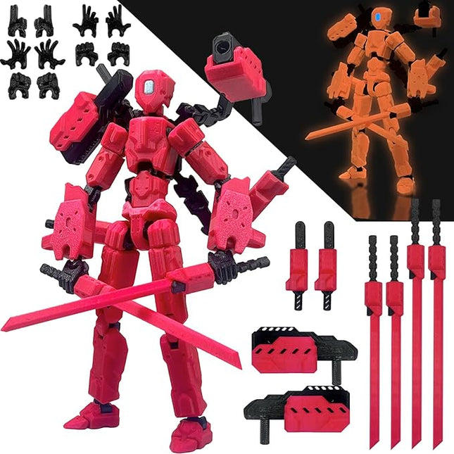 (Assembly Completed) 8 inch T13 Action Figure Set,T 13 Action Figure Multi-Articular Mobile Robot Nova T-13,Desktop Decorations for Game Lovers Toys (Red)