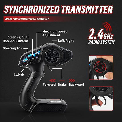 1/18 Brushless RC Car for Adults & Kids, 52KM/H Fast Multi-Terrain Off-Road RC Truck, 2.4GHz Remote Controller and 2 x 7.4V 1500mAh Li-on Batteries