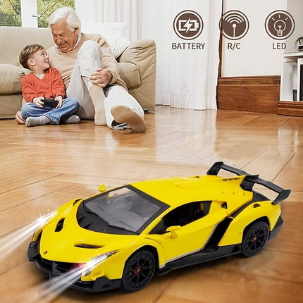 QUN FENG Remote Control RC CAR Racing Cars Compatible with Lamborghini Veneno Officially Licensed 1:24 Toy RC Cars Model Vehicle for Boys 6,7,8 Years Old,Yellow