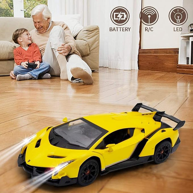 QUN FENG Remote Control RC CAR Racing Cars Compatible with Lamborghini Veneno Officially Licensed 1:24 Toy RC Cars Model Vehicle for Boys 6,7,8 Years Old,Yellow