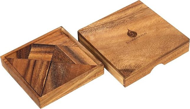 Wood Tangram - Wooden Brain Teaser Block for Kids & Adult - Wood Block Puzzle - Logic Puzzle - STEM Montessori Educational Sensory Toys for All Ages