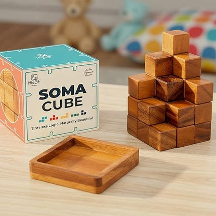 BSIRI Soma Puzzle Cube Wooden Toy Brain Teaser Desk Board Games Adults Master Block Christmas Mind Magic Kids Benders Wood Hand Cube Family Teens Boy Classic