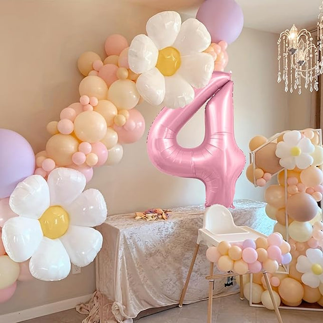 Smlpuame Pastel Pink 4 Balloons, 40 Inch Large Light Pink Foil Number Balloons 0-10, Self-Sealing 4th Birthday Balloon for Girls Women Anniversary Baby Shower Princess Party Decorations Supplies