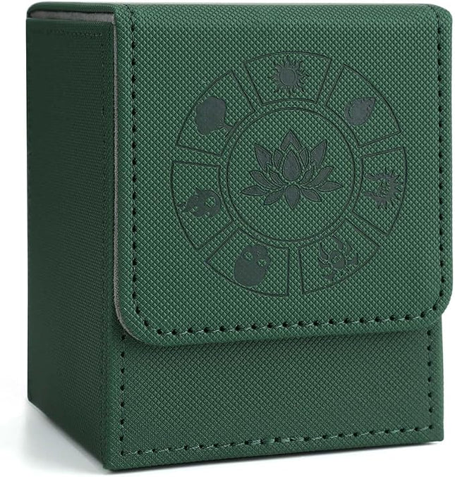 Arkeiliy MTG Deck Box with 50 Pcs Card Sleeve, 110+ Card Storage Leather Deck Box for Magic Commander, Collectible Trading Card Cases for Trading Card Games (Green)