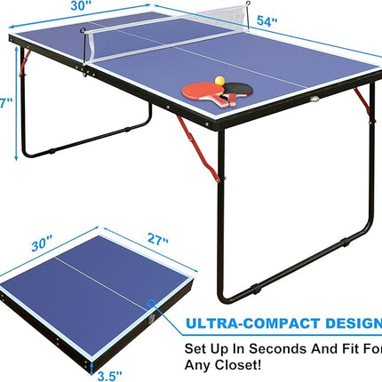 Table Tennis Table 4.5 FT / 6 FT / 8 FT / 9 FT Foldable Portable Ping Pong Table with 2 Table Tennis Paddles 3 Balls and Net for Indoor Outdoor Games
