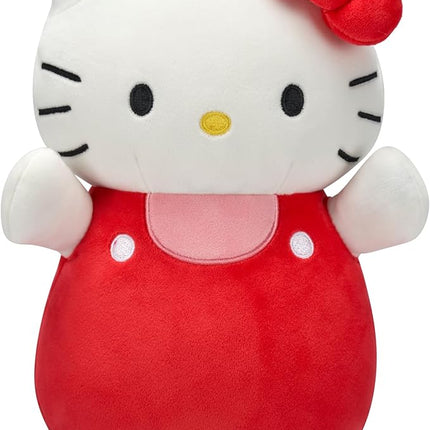 Squishmallows Original Sanrio 10-Inch Hello Kitty in Red and Pink Overalls HugMees - Medium-Sized Ultrasoft Official Jazwares Plush