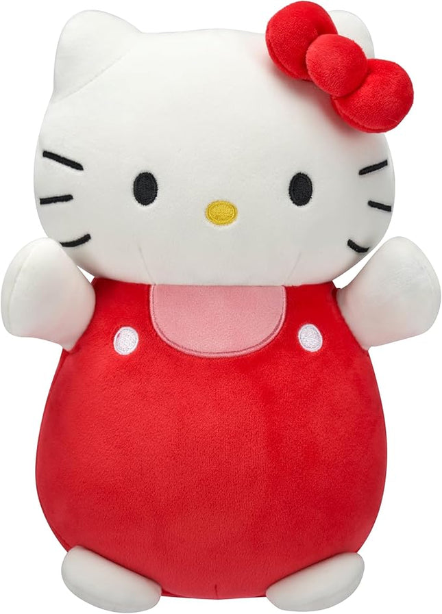 Squishmallows Original Sanrio 10-Inch Hello Kitty in Red and Pink Overalls HugMees - Medium-Sized Ultrasoft Official Jazwares Plush