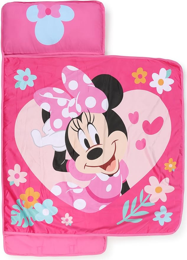 Jay Franco Kids Nap Mat with Embedded Pillow & Blanket – Soft 46"x20" Microfiber Sleeping Bag with Name Tag & Handle