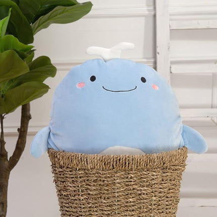 Soft Flat Whale Plush Hugging Pillow Cute Blue Whale Stuffed Animal Plushies Toys Kids Anime Cushion for Birthday, Valentine's Day, Christmas...16.5 Inch