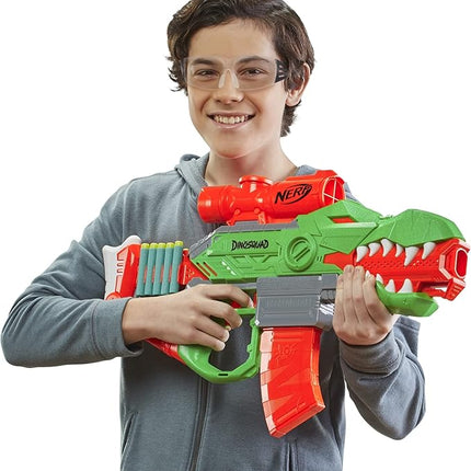 Nerf DinoSquad Rex-Rampage Motorized Dart Blaster, 10-Dart Clip, 20 Official Darts, 10-Dart Storage- T-Rex Dinosaur Design, Red