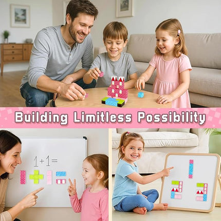 3 otters 32PCS Magnetic Blocks, Toddler Travel Toys Castle Magnetic Building Cubes STEM Learning Toys for Kids Gifts for Girls 3 4 5 6 7 8