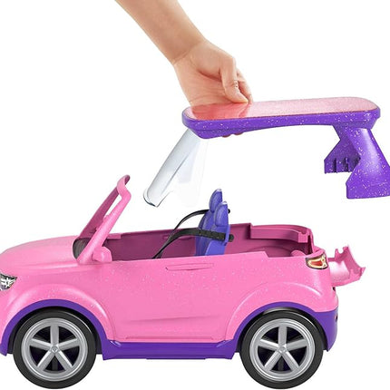 Barbie: Big City, Big Dreams Transforming Vehicle Playset, Pink 2-Seater SUV Reveals Stage, Drum Set & Concert-Themed Accessories, Gift for 3 to 7 Year Olds