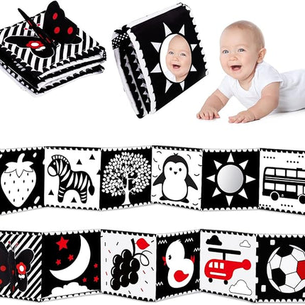 Thremhoo Black and White High Contrast Baby Toys 0-6 Months Soft Book for Brain Development, Tummy Time, Sensory, Montessori Learning Activities