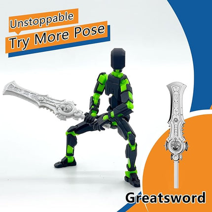 Assembled Titan 13 Action Figure Set, 3D Printed T13 Dummy Action Figure Multi-Jointed Movable Hand, Lucky 13, Desktop Decorations Game Gifts, (Laser Green)