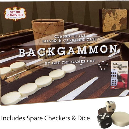 Get The Games Out Top Backgammon Set - Travel Backgammon Sets for Adults - Small Travel Size Classic Backgammon Board Game Case - Includes Strategy Guide & Full 15 Pieces (Map Edition, Small)