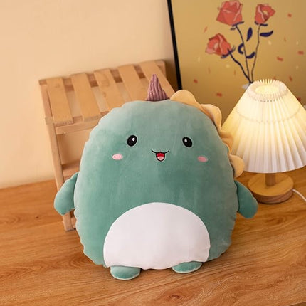 Soft Flat Dinosaur Plush Hugging Pillow Cute Green Dinosaur Unicorn Stuffed Animal Dino Plushies Toys Kids Dino Anime Cushion for Birthday, Valentine's Day, Christmas...16.5 Inch