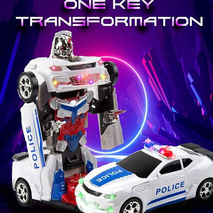 Toysery Transforming Robot Police Car Toy with Lights - Smart Police Car to Robot Toy for Kids and Toddlers, Bump and Go Action, Perfect for Boys Ages 3-5