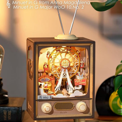 Rolife 3D Wooden Puzzles for Adults DIY Book Nook Kit 16" Ferris Wheel Music Box Model Building Set with LED Crafts for Adults Gifts for Girls Boys (Sunset Carnival)