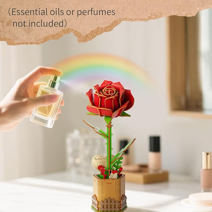 3D Red Rose Wooden Puzzles for Adults, DIY Wooden Flower Craft Kit, Artificial Flowers Model Kit to Assemble for Adults.(3.3 * 3.5 * 8.6in 73PCS)