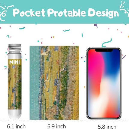 150 Pieces Mini Jigsaw Puzzles for Adults & Kids, 6" x 4" Small Jigsaw Puzzles Capsule Tube Jigsaw Puzzles Intelligent Game, Wheat Field with Cypresses Irises The Harvest (Wheatfields) 3 Pack