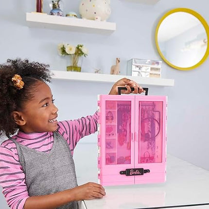 Barbie Fashionistas Ultimate Closet, Pink with Fold-Out Rack & Carrying Handle, Portable Storage for Barbie Doll Clothes & Accessories