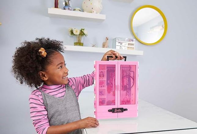 Barbie Fashionistas Ultimate Closet, Pink with Fold-Out Rack & Carrying Handle, Portable Storage for Barbie Doll Clothes & Accessories