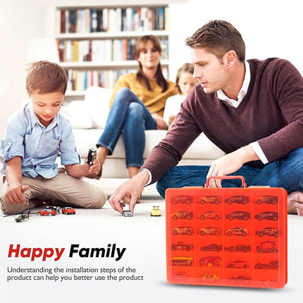 Toy Storage Organizer Case for Hot Wheels Car, for Matchbox Cars, for Mini Toys, for Small Dolls. Carrying Box Container Carrier with 24 Compartments (Box Only) (Red)
