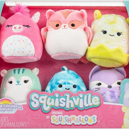 Squishville by Original Squishmallows Cute & Colorful Squad Plush - Six 2-Inch Squishmallows Plush Including Annalise, Duna, Fuyuki, Danika, Lemora, and Rayn - Toys for Kids